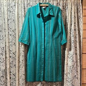 The Territory Ahead Teal Striped Women's Button Down Dress Size 10